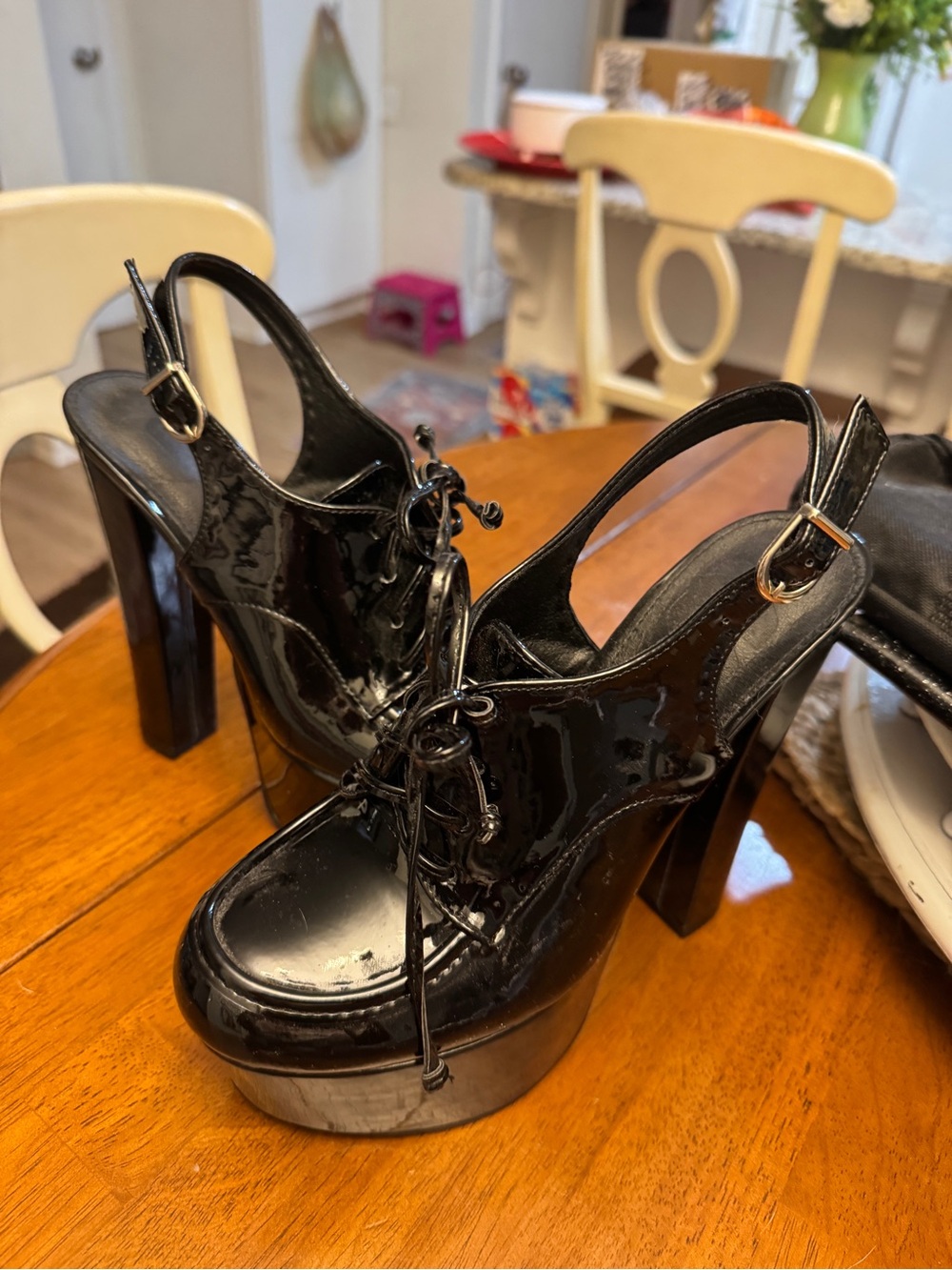 Black Patent Platform Slingback Heels